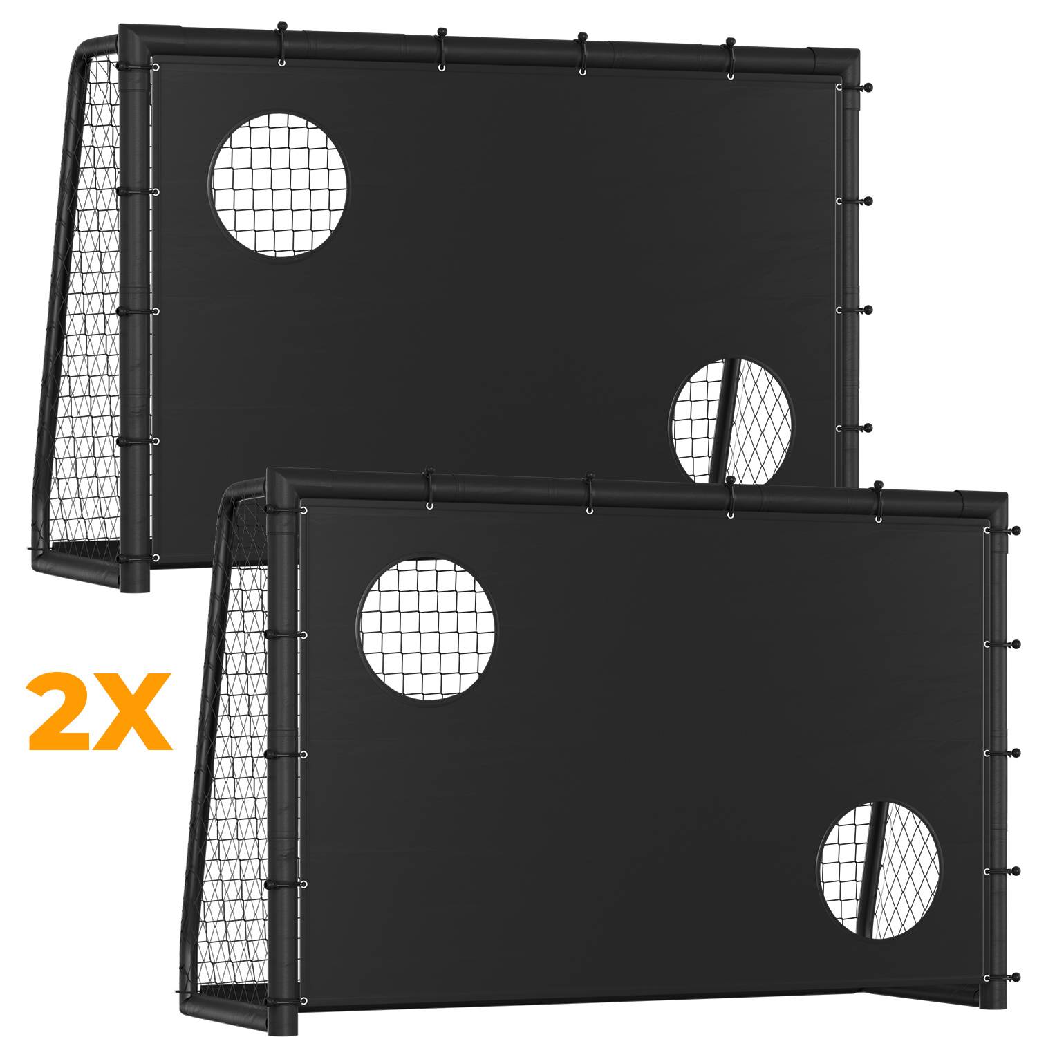 2er Set Fußballtor 240 x 160 x 80 cm – Fußballtor für Kinder & Erwachsene, Metalltormit Torwand & Netz, für Garten & Außenbereich, Schwarz