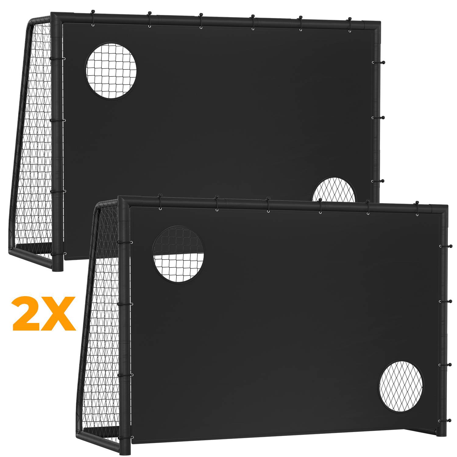 2er Set Fußballtor 300 x 200 x 120 cm – Großes Fußballtor aus Metall mit Torwand & Netz, für Garten, Training & Outdoor, Schwarz