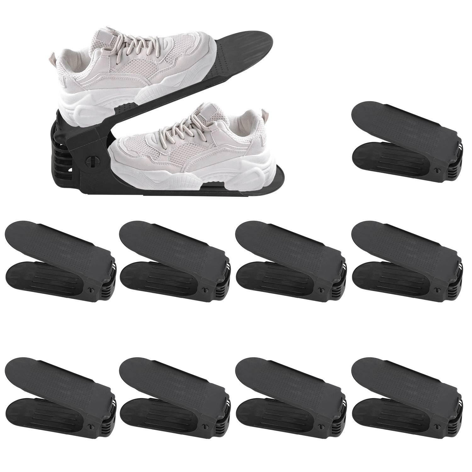 10er Set Schuhstapler höhenverstellbar, Schuh Organizer platzsparend, Schwarz