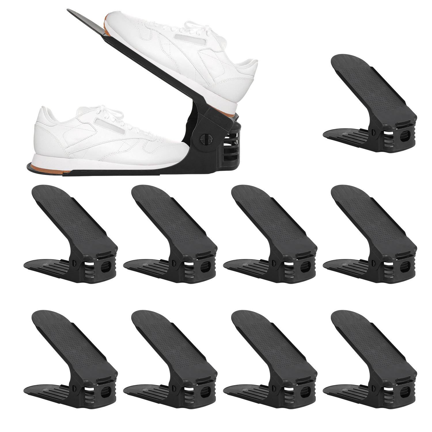 50er Set Schuhstapler höhenverstellbar, Schuh Organizer platzsparend, Schwarz