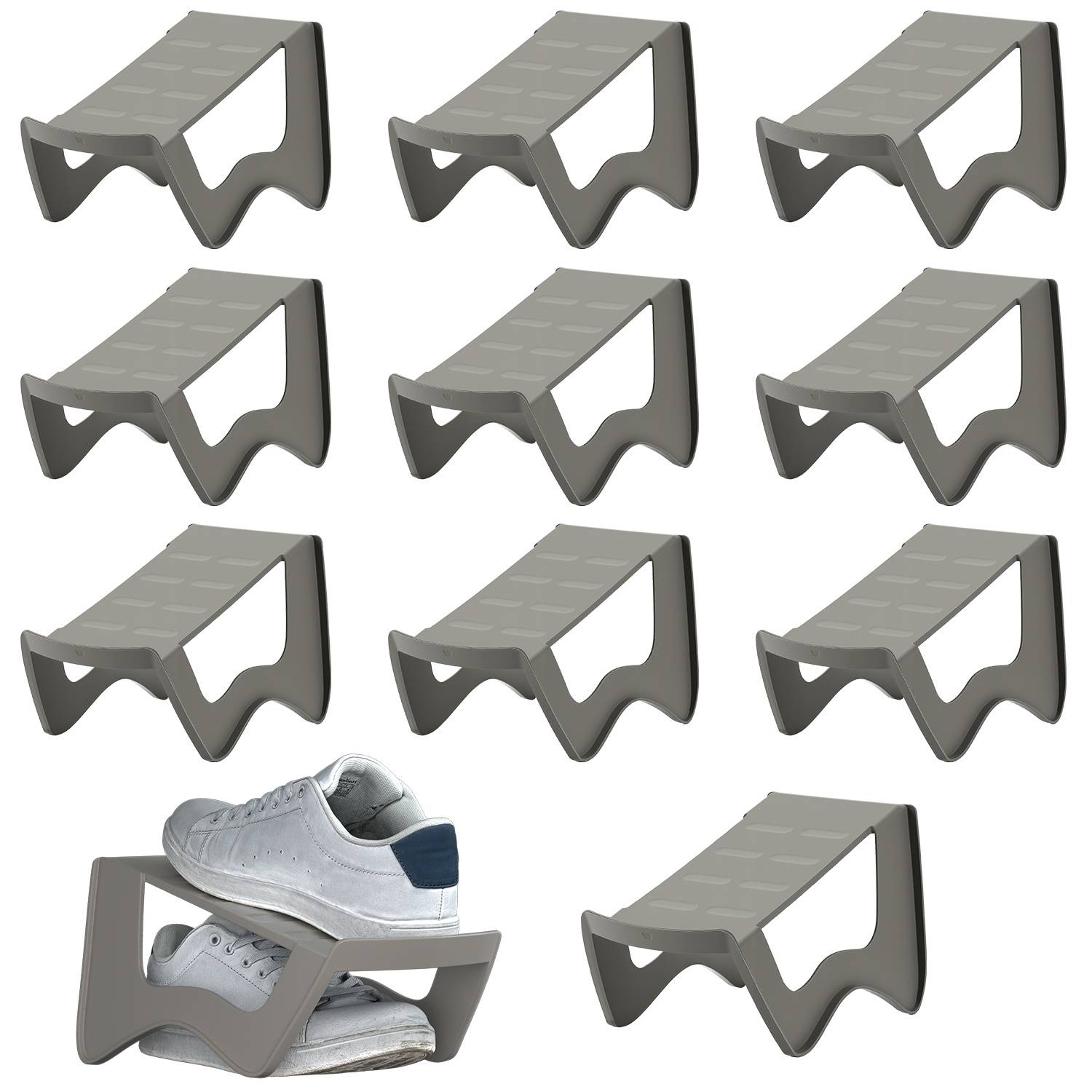 50er Set Schuhstapler platzsparender Schuhhalter in Dunkelgrau, rutschfester Schuhorganizer für Flur, Schlafzimmer & Schrank