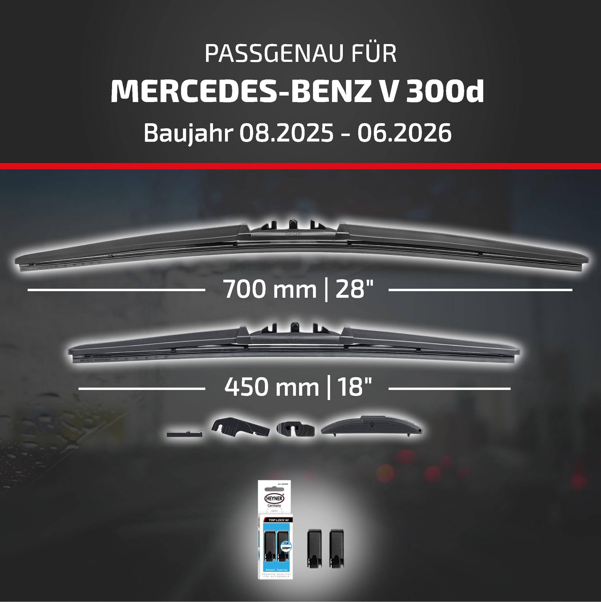HEYNER® Scheibenwischer für MERCEDES-BENZ V 08.2025 - 08.2026, HYBRID Flachbalkenwischer,
