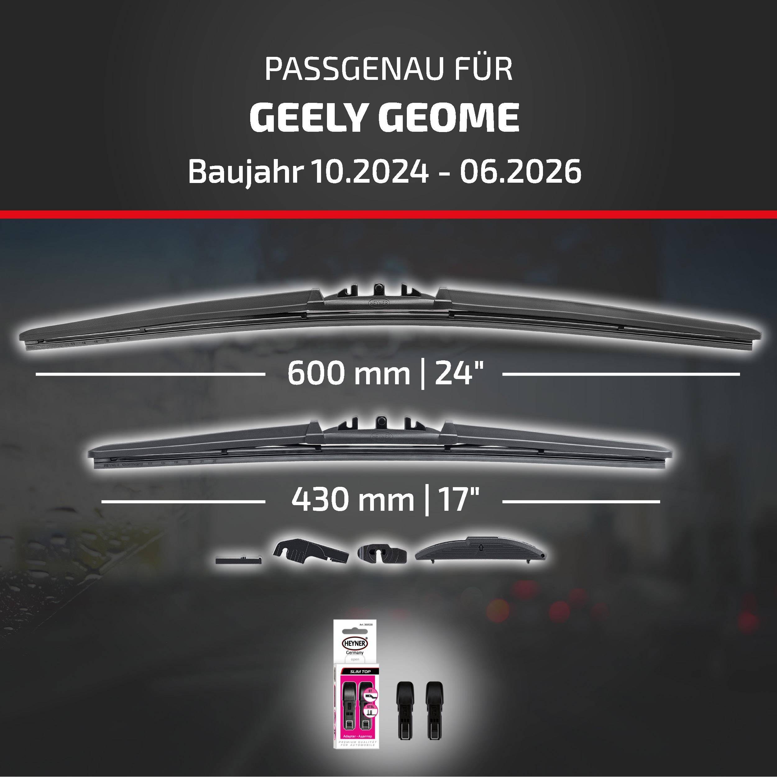 HEYNER® Scheibenwischer für GEELY GEOME (10.2024 - 08.2026) HYBRID Flachbalkenwischer