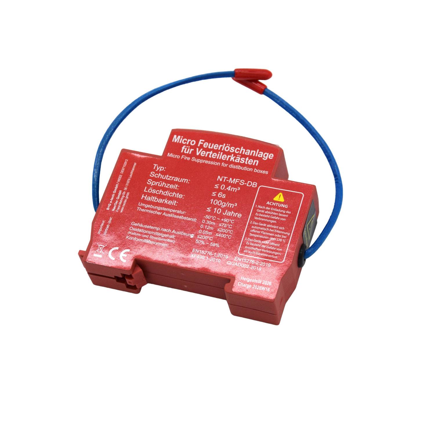 1 x B+G E-Tech NT-MFS-DB Mikro-Feuerlöschanlage für DIN Hutschiene Aerosol (bis 0,4 m³, -50 bis +90 °C, wartungsfrei)