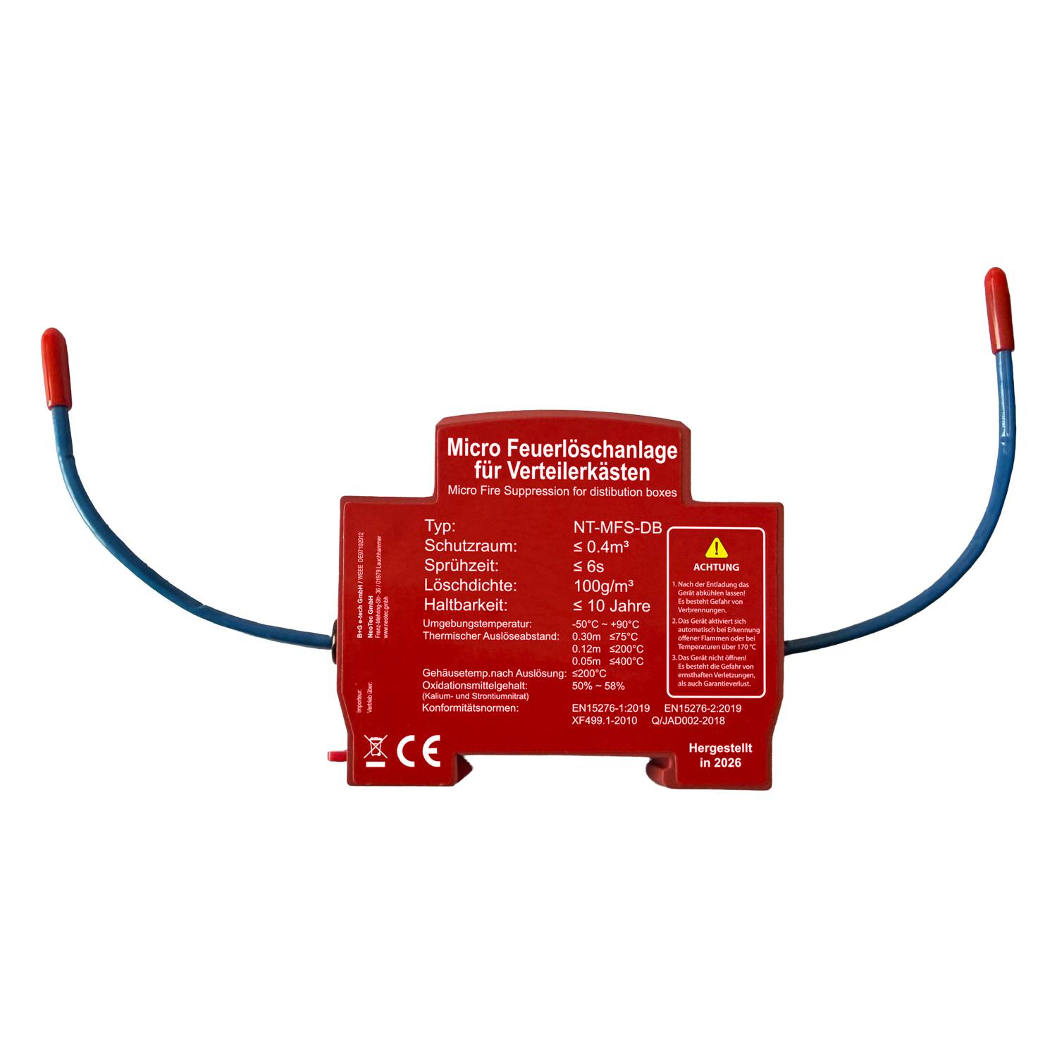 1 x B+G E-Tech NT-MFS-DB Mikro-Feuerlöschanlage für DIN Hutschiene Aerosol (bis 0,4 m³, -50 bis +90 °C, wartungsfrei)