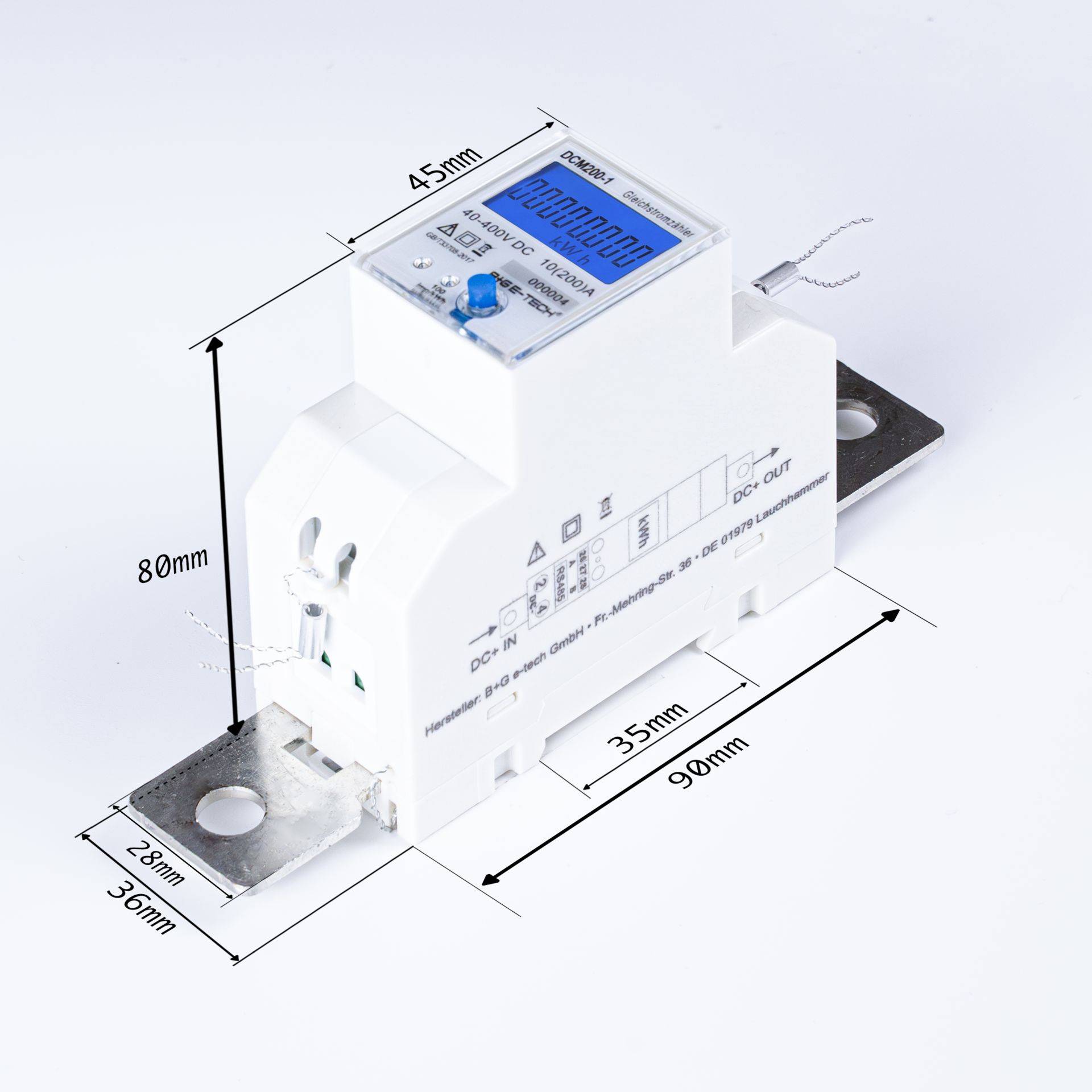 B+G E-Tech DCM200-1 digitaler Gleichstromzähler 200A 40-400V Hutschiene Shunt RS485 DLT645 Stromzähler