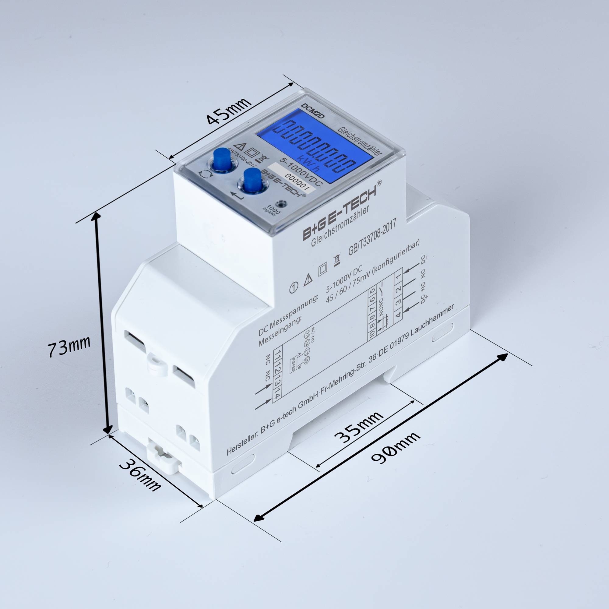 B+G E-Tech DCM2D-003 digitaler Gleichstromzähler ext. Shunts 5-1000V/DC 2000A