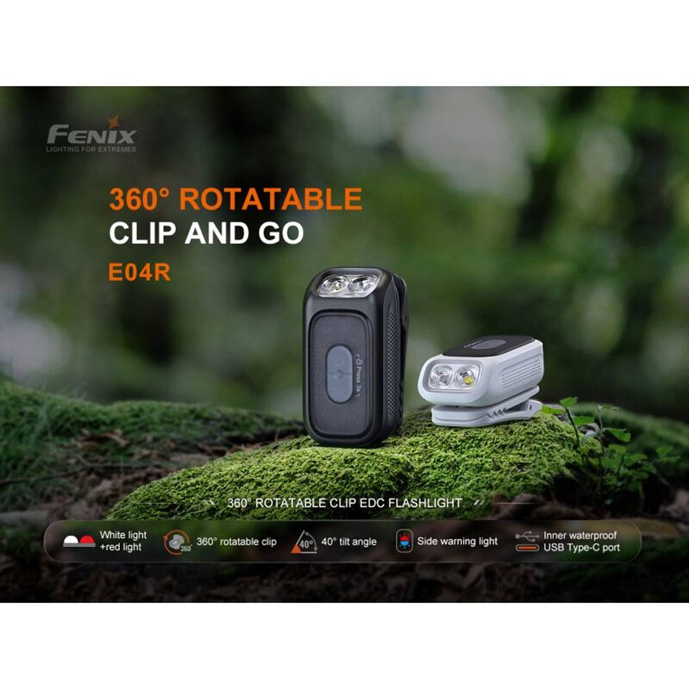 Fenix E04R LED-Cliplampe mit Rotlicht 300 Lumen - Schwarz