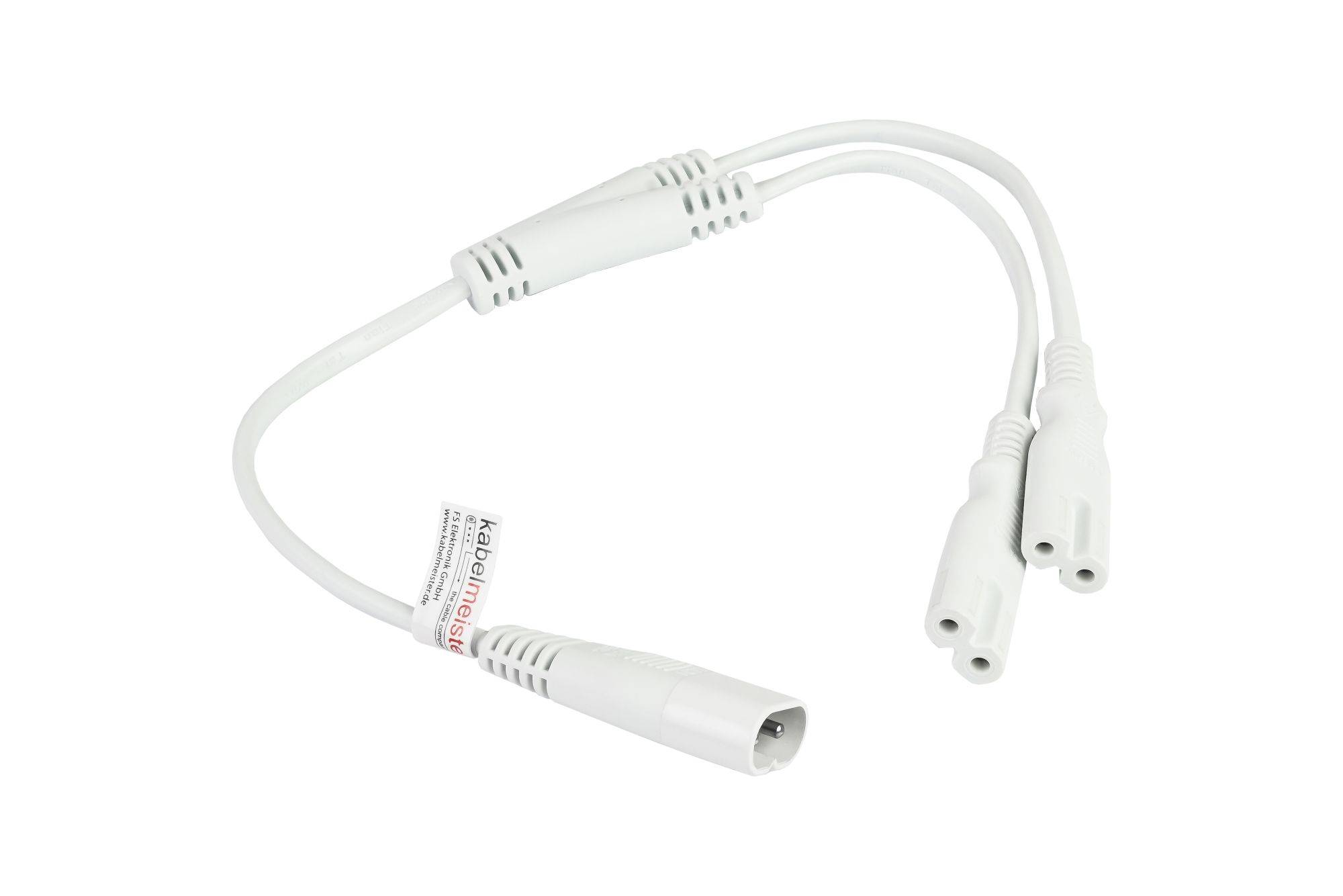 kabelmeister® Splitter-Netzkabel Stecker C8 (gerade) an 2x Buchse C7 / Euro 8 (gerade), weiß, 0,75 mm², 0,3m / 30cm