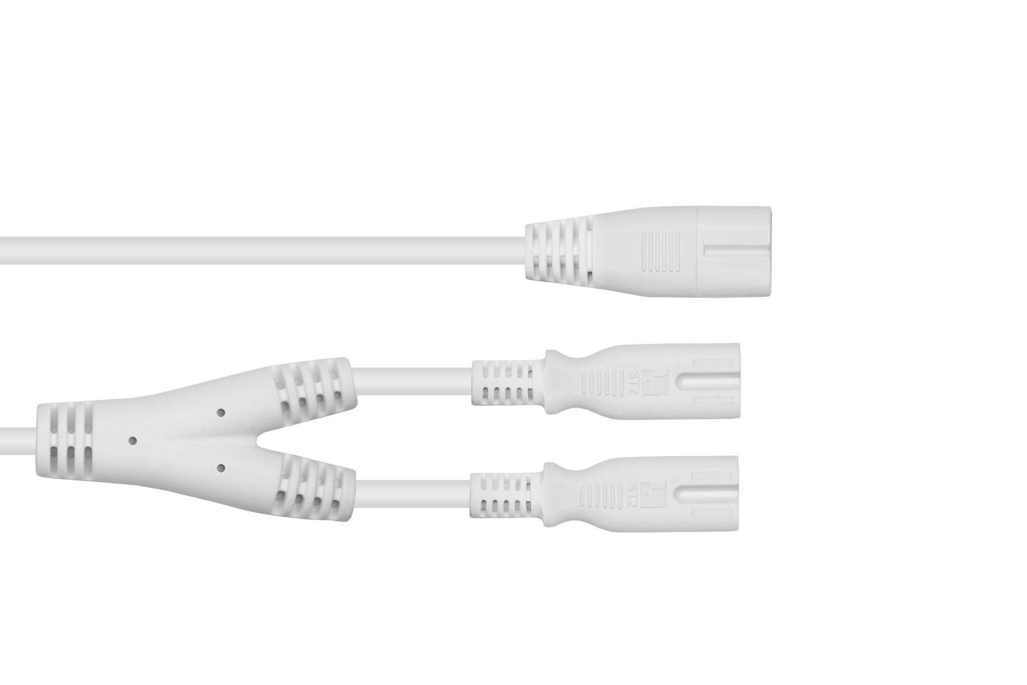 kabelmeister® Splitter-Netzkabel Stecker C8 (gerade) an 2x Buchse C7 / Euro 8 (gerade), weiß, 0,75 mm², 0,3m / 30cm