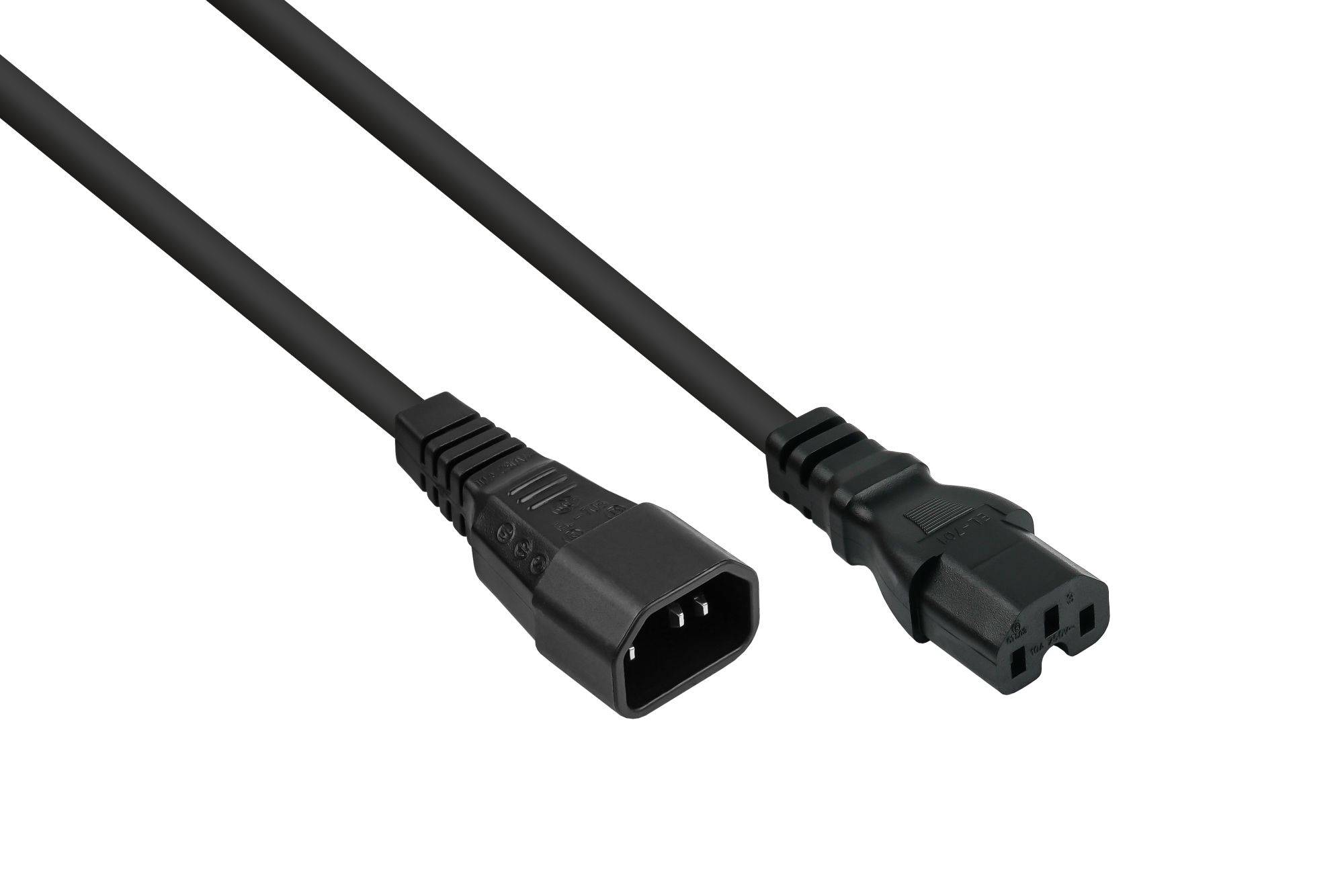 kabelmeister® Kaltgeräte-Warmgeräte-Verbindungskabel C14 (gerade) an C15 (gerade), schwarz, 1,00mm², 1m