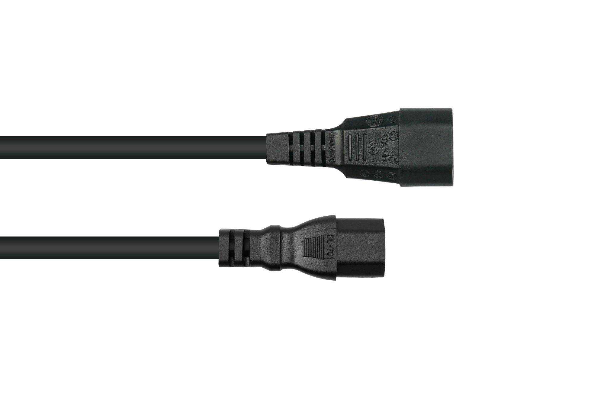 kabelmeister® Kaltgeräte-Warmgeräte-Verbindungskabel C14 (gerade) an C15 (gerade), schwarz, 1,00mm², 1m