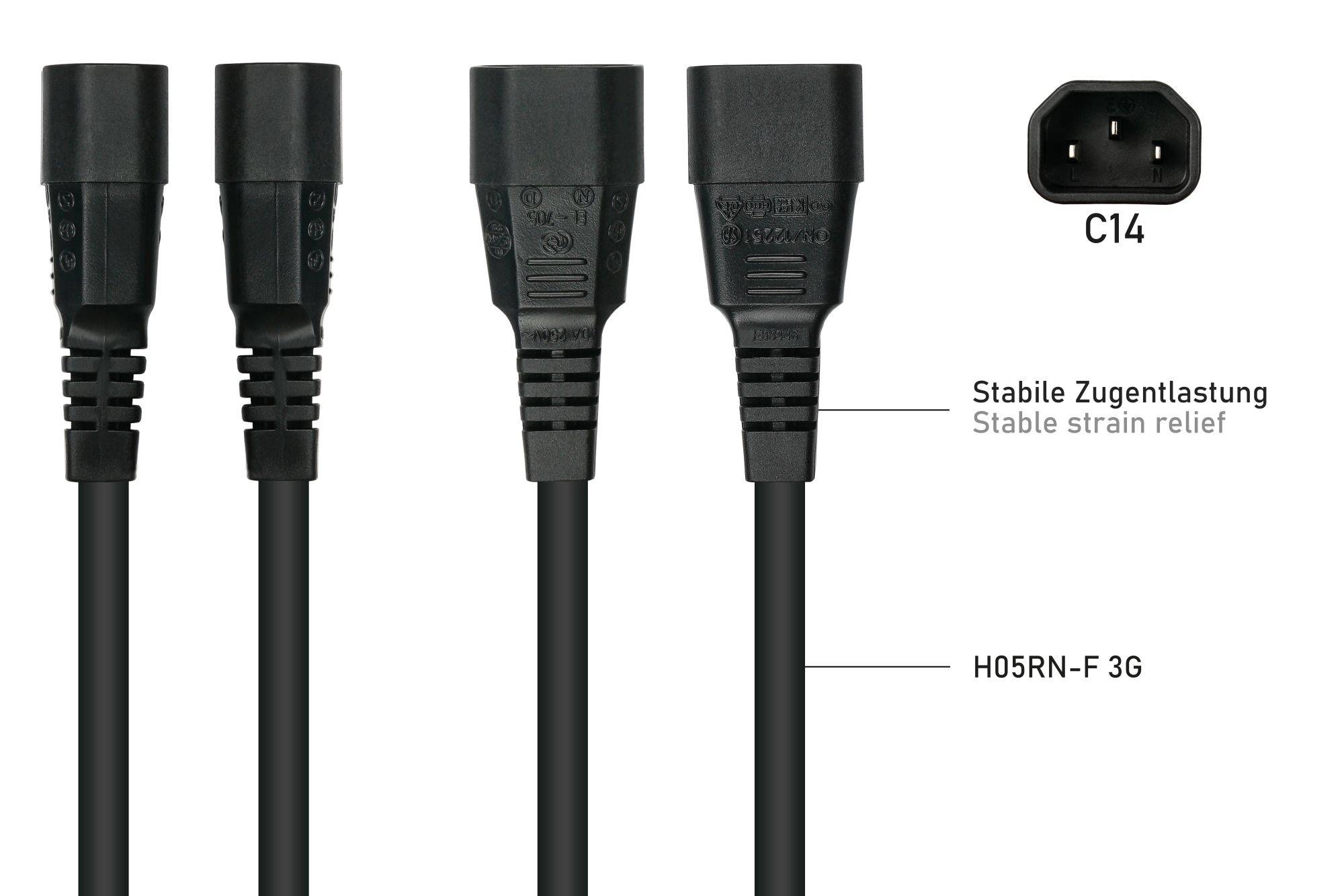 kabelmeister® Kaltgeräte-Warmgeräte-Verbindungskabel C14 (gerade) an C15 (gerade), schwarz, 1,00mm², 1m