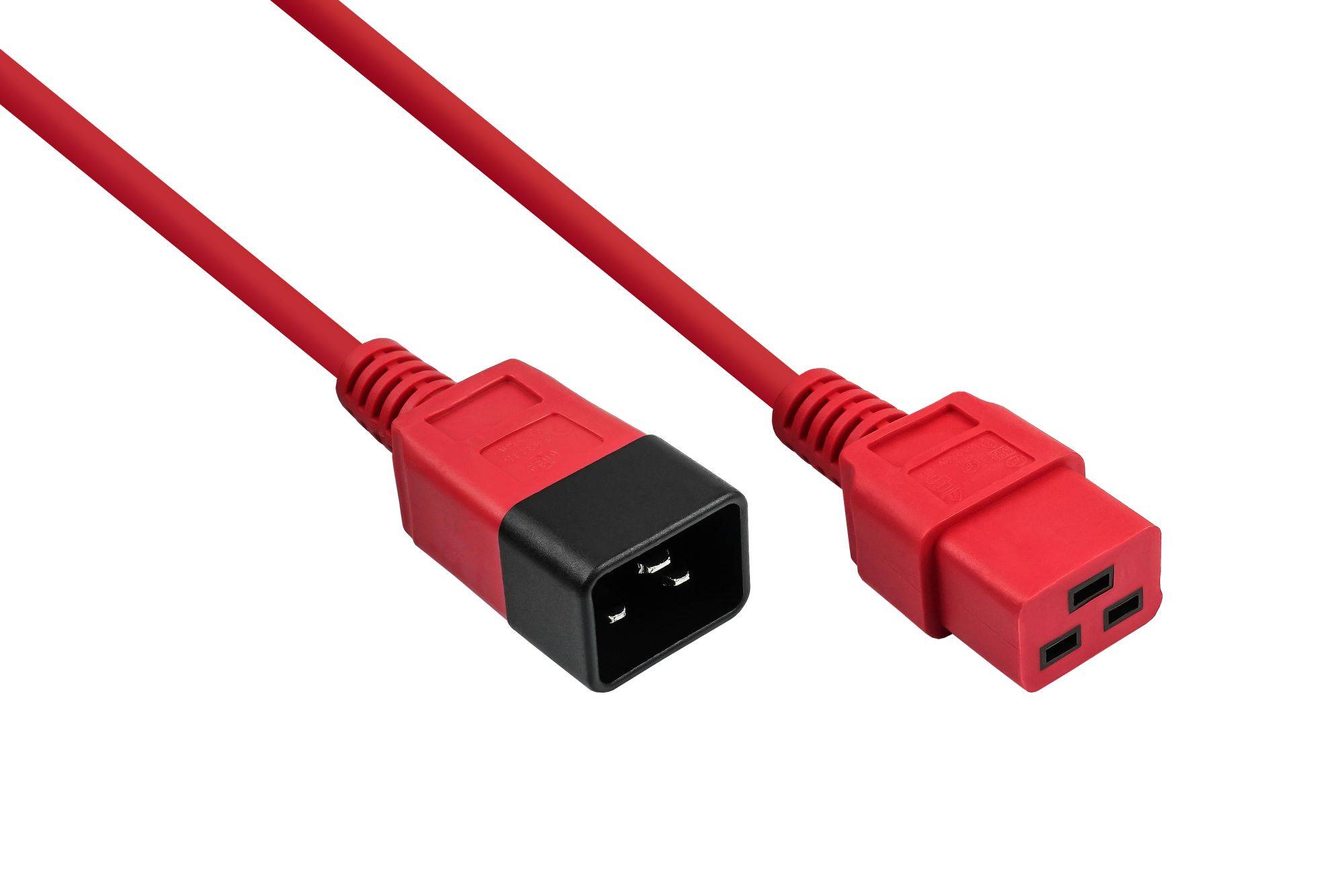 kabelmeister® Kaltgeräteverlängerung Kaltgeräte-Stecker C20 an Kaltgeräte-Buchse C19, rot, 1,50mm², 2 m