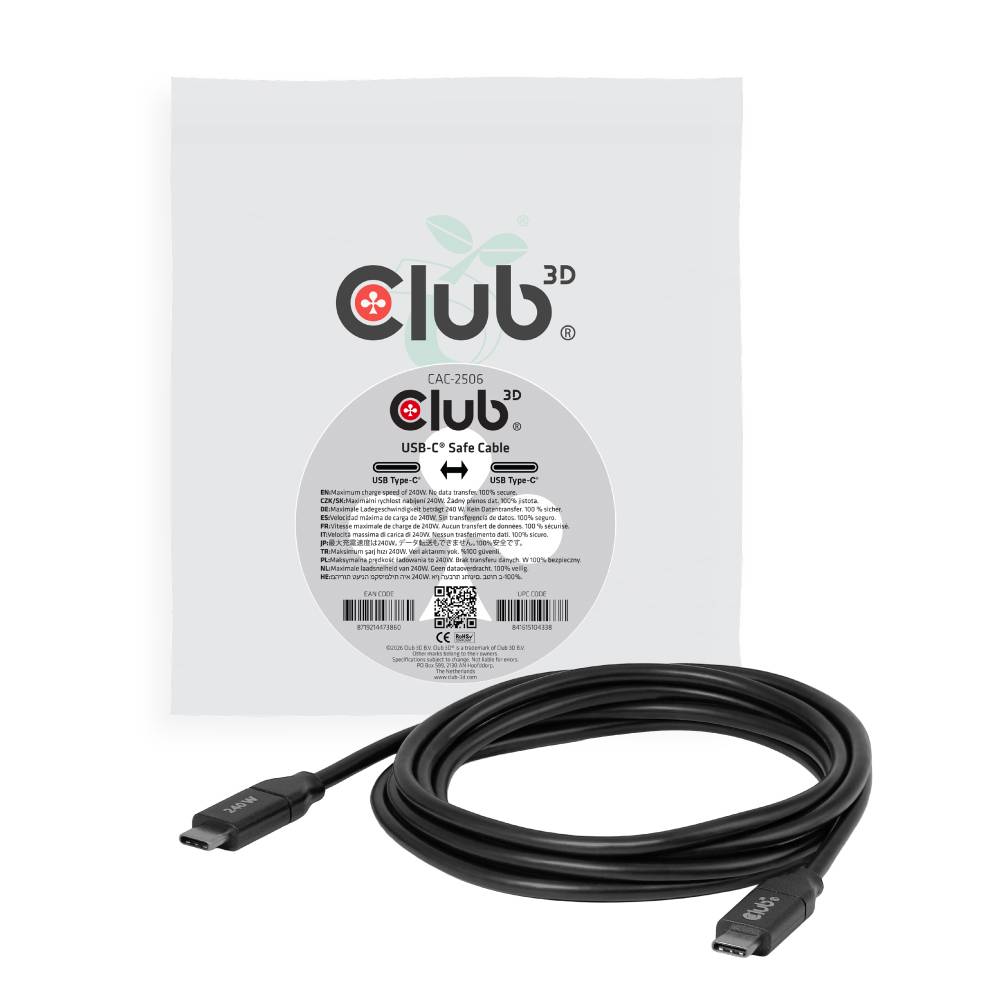 CLUB 3D - USB-C® Safe Kabel 240W ohne Daten 2 m
