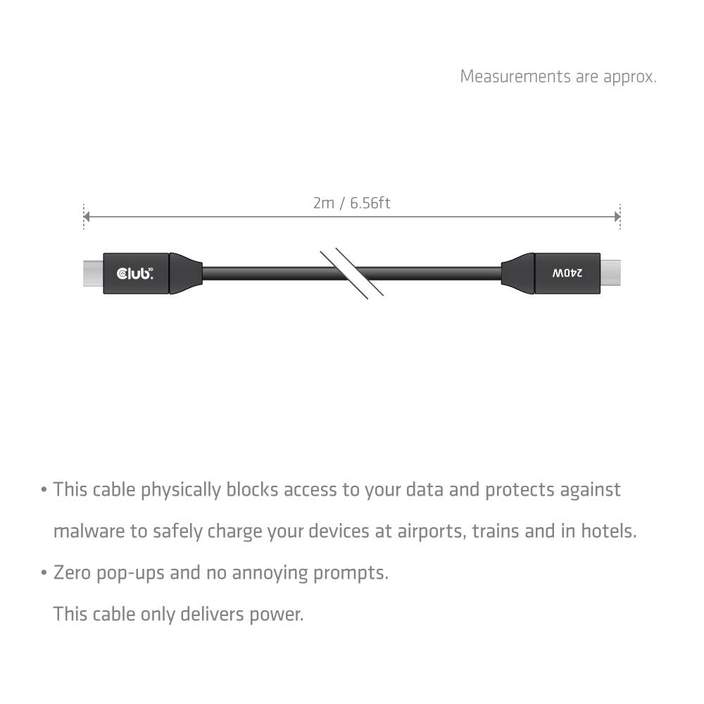 Kabel USB 3.1 C (St) => C (St) 2,0m *Club 3D* Safe Kabel - 240W