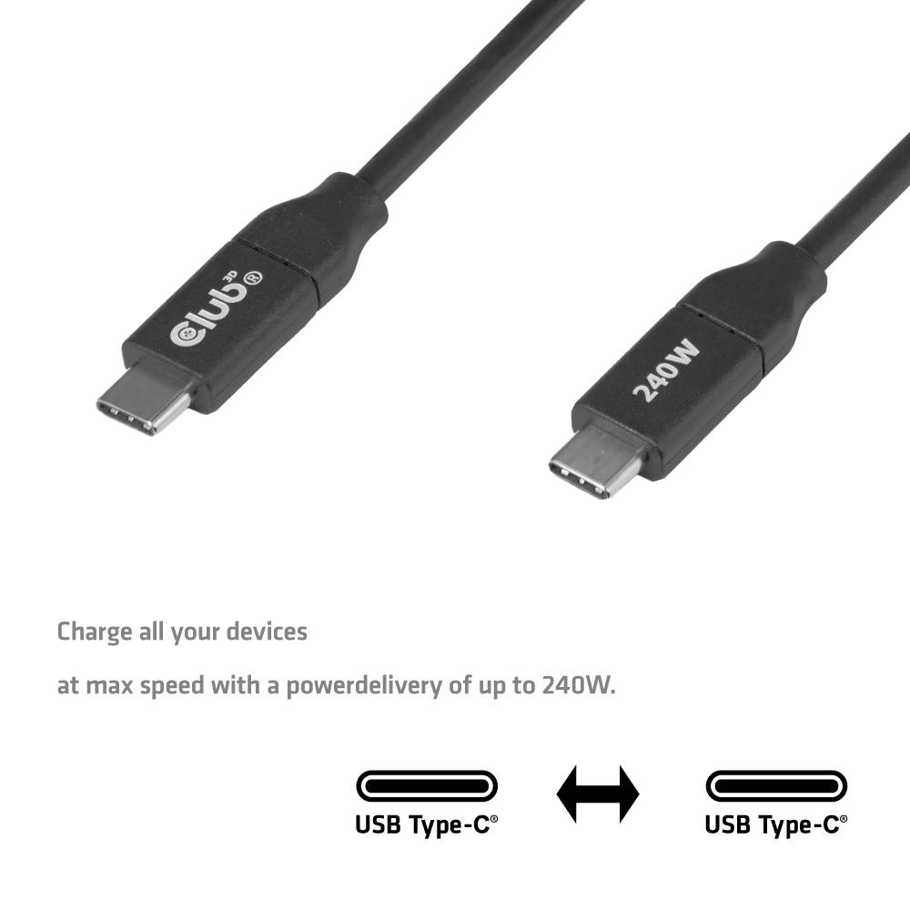 Kabel USB 3.1 C (St) => C (St) 2,0m *Club 3D* Safe Kabel - 240W