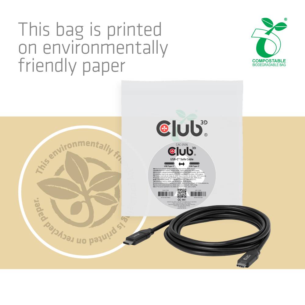 Kabel USB 3.1 C (St) => C (St) 2,0m *Club 3D* Safe Kabel - 240W