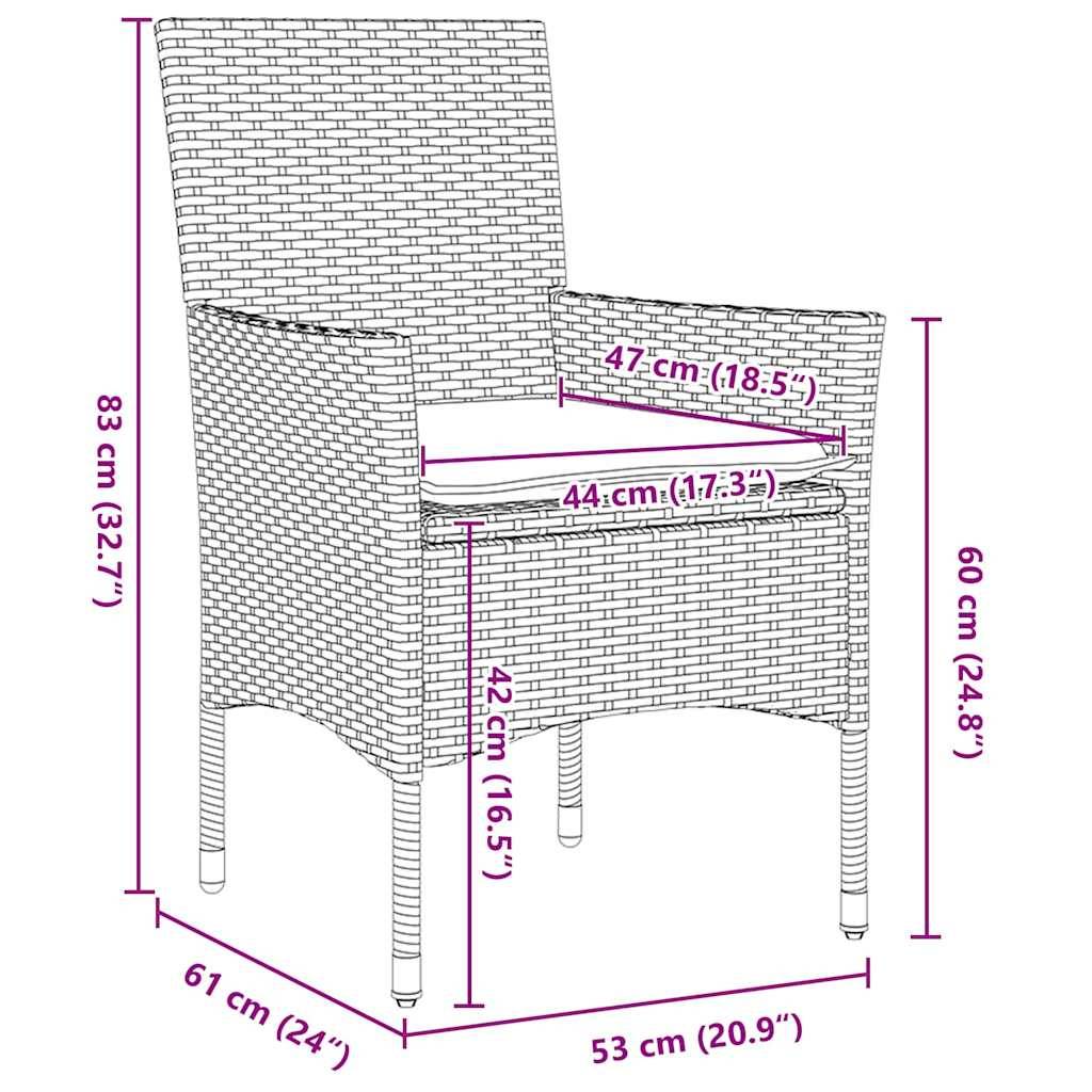 vidaXL Tisch- und Stuhlset mit Kissen 5 pcs Schwarz PE-Rattan
