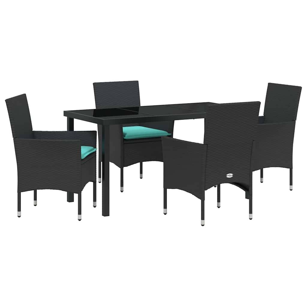 vidaXL Tisch- und Stuhlset mit Kissen 5 pcs Schwarz PE-Rattan
