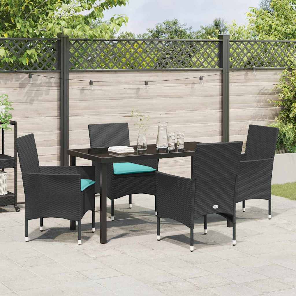 vidaXL Tisch- und Stuhlset mit Kissen 5 pcs Schwarz PE-Rattan