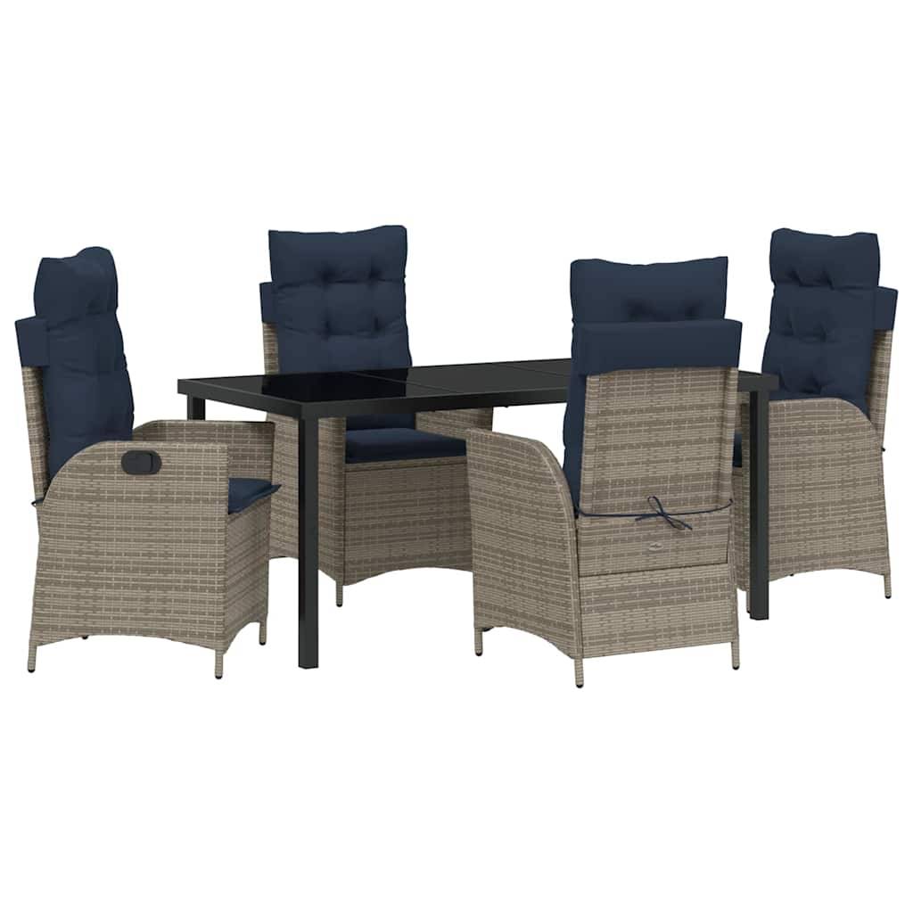 vidaXL Garten Essgruppe mit Kissen 5 pcs Grau und Schwarz Rattan