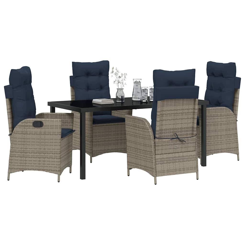 vidaXL Garten Essgruppe mit Kissen 5 pcs Grau und Schwarz Rattan