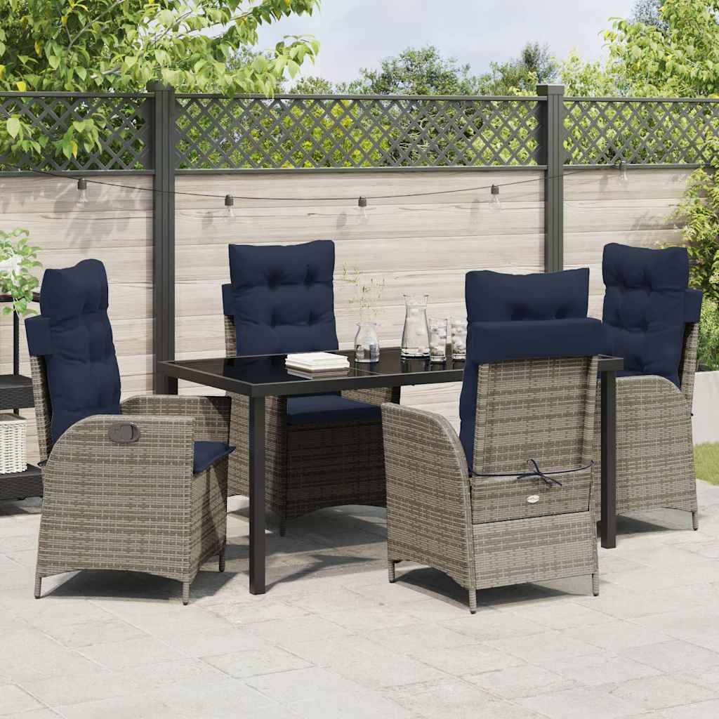 vidaXL Garten Essgruppe mit Kissen 5 pcs Grau und Schwarz Rattan