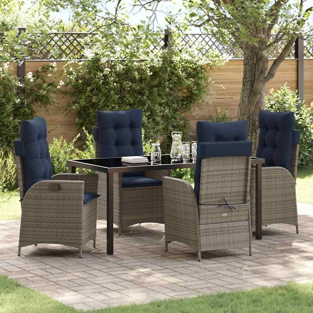 vidaXL Garten Essgruppe mit Kissen 5 pcs Grau und Schwarz Rattan