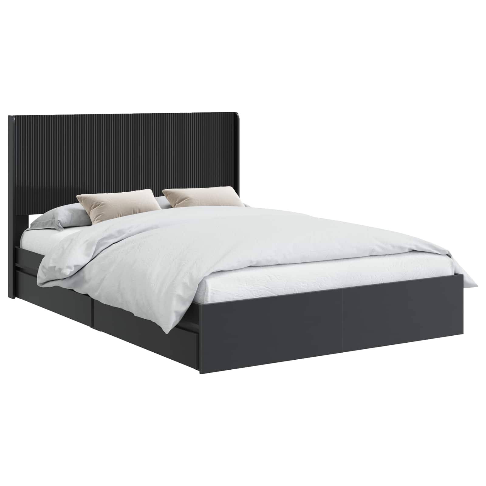 vidaXL Bettgestell mit Stauraum und Kopfteil Schwarz 150 x 200 cm