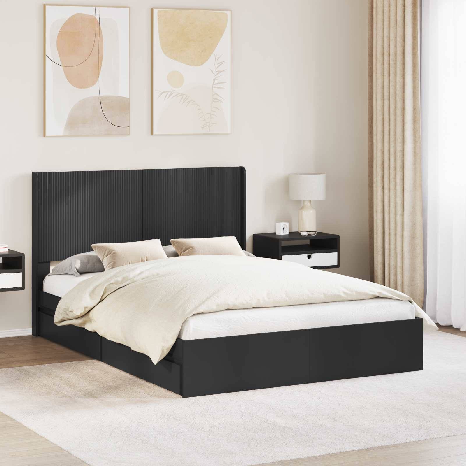 vidaXL Bettgestell mit Stauraum und Kopfteil Schwarz 150 x 200 cm