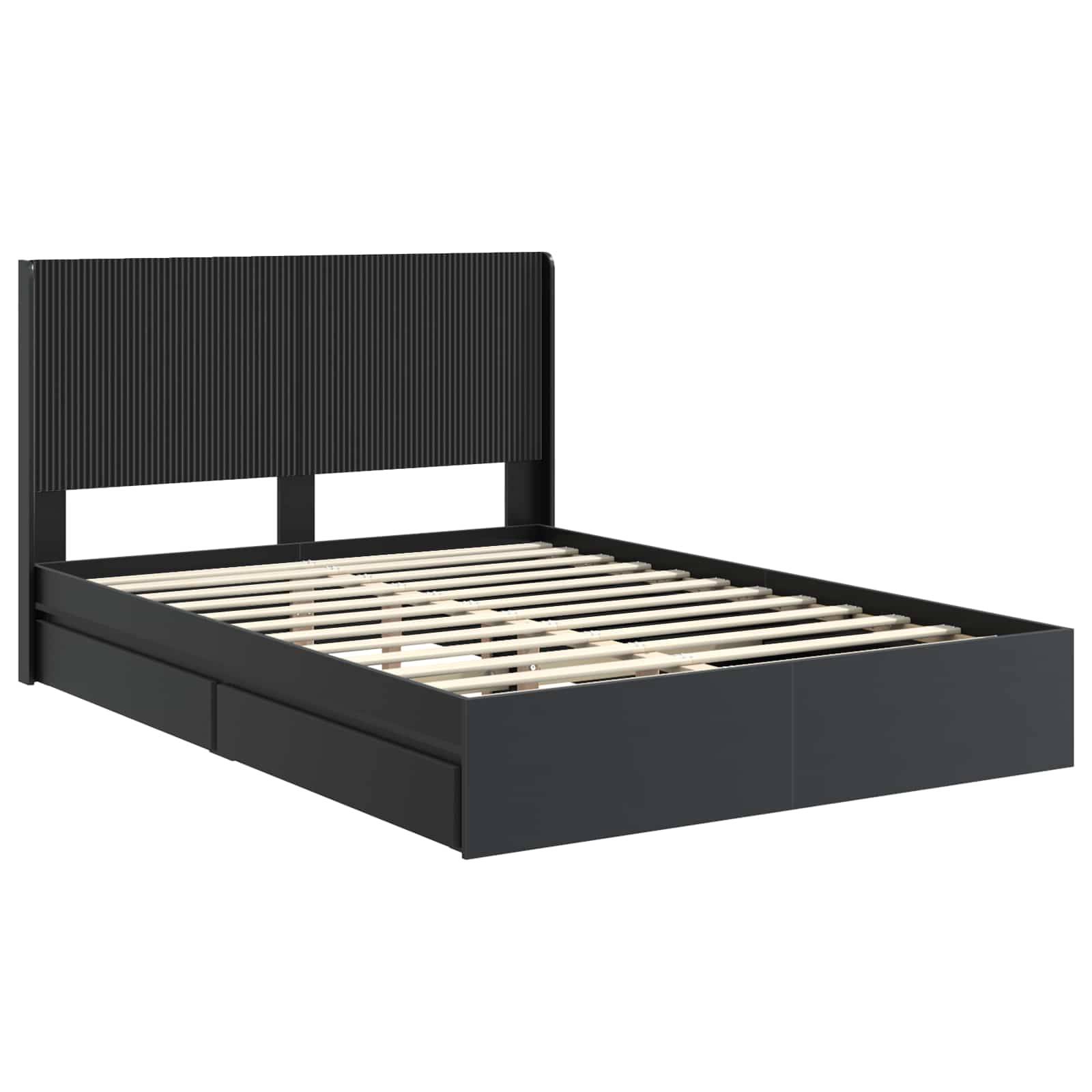 vidaXL Bettgestell mit Stauraum und Kopfteil Schwarz 150 x 200 cm
