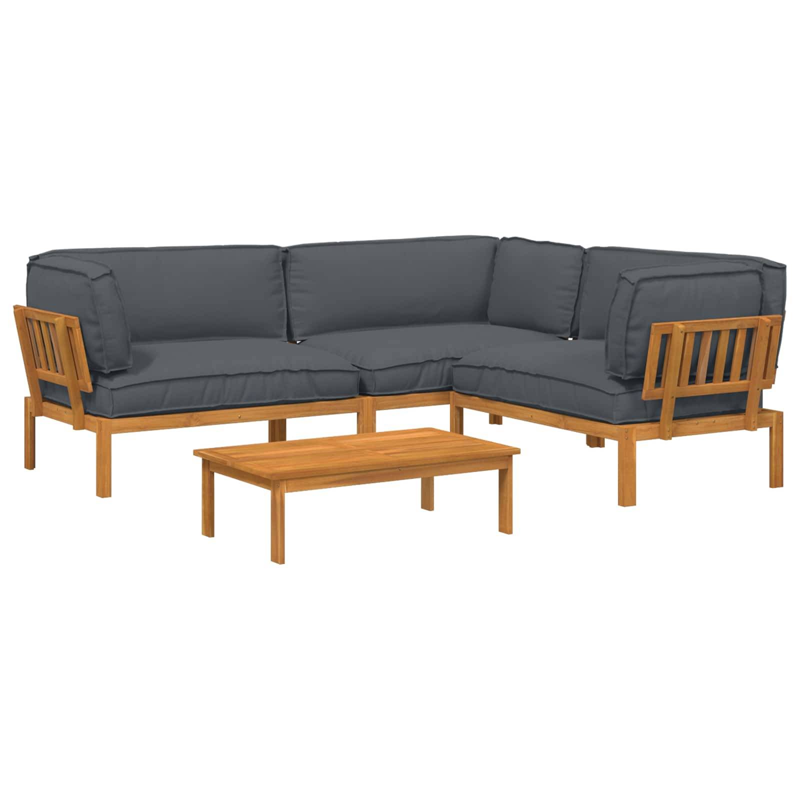 vidaXL Sofa Set mit Kissen Uni 4 pcs Anthrazit Massivholz Akazie