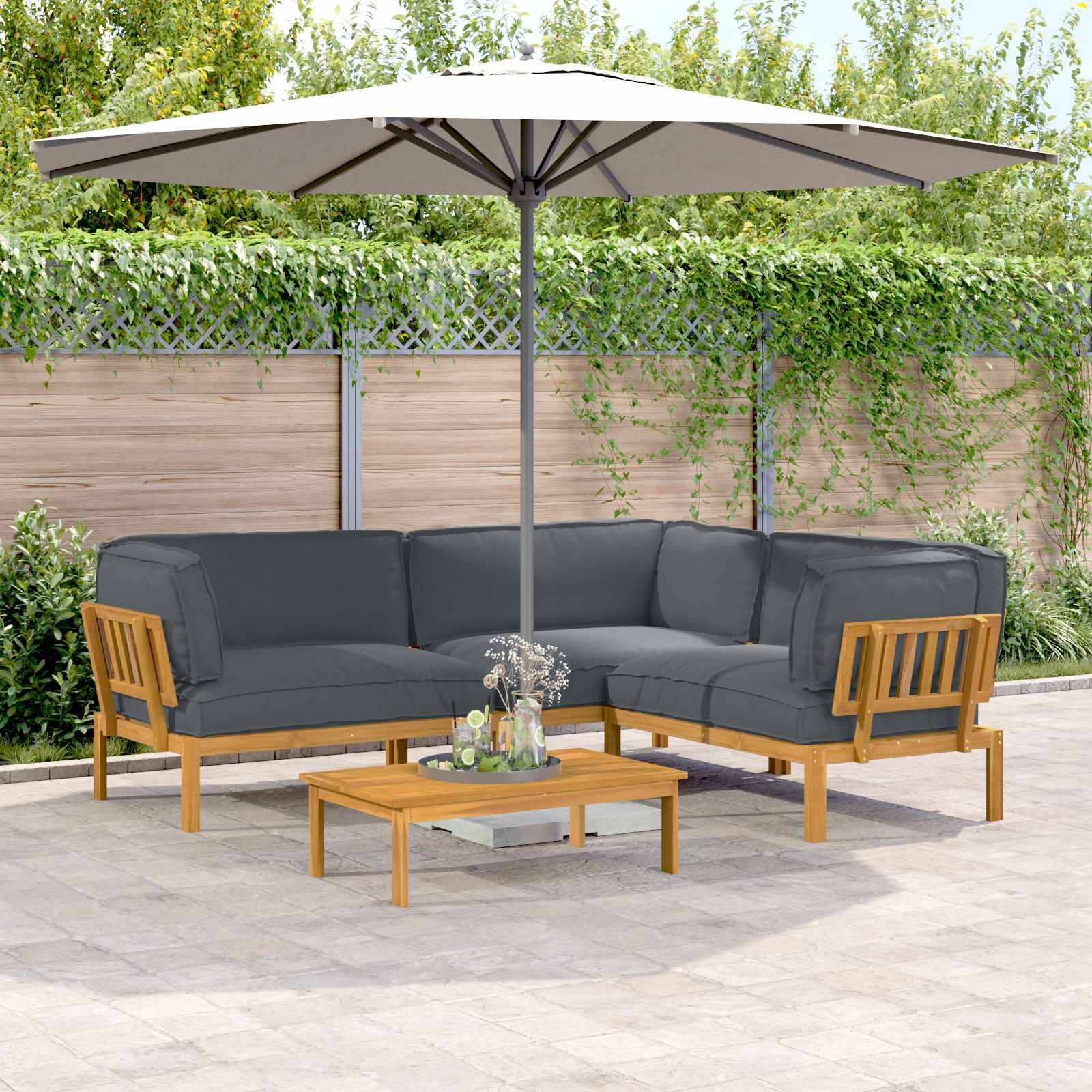 vidaXL Sofa Set mit Kissen Uni 4 pcs Anthrazit Massivholz Akazie