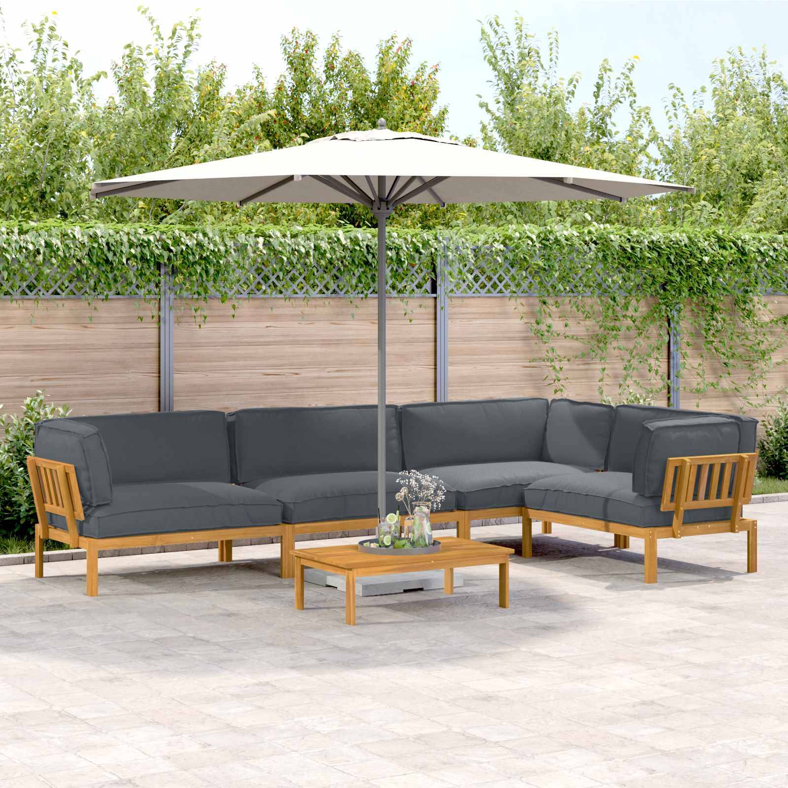 vidaXL Sofa Set mit Kissen Uni 5 pcs Anthrazit Massivholz Akazie