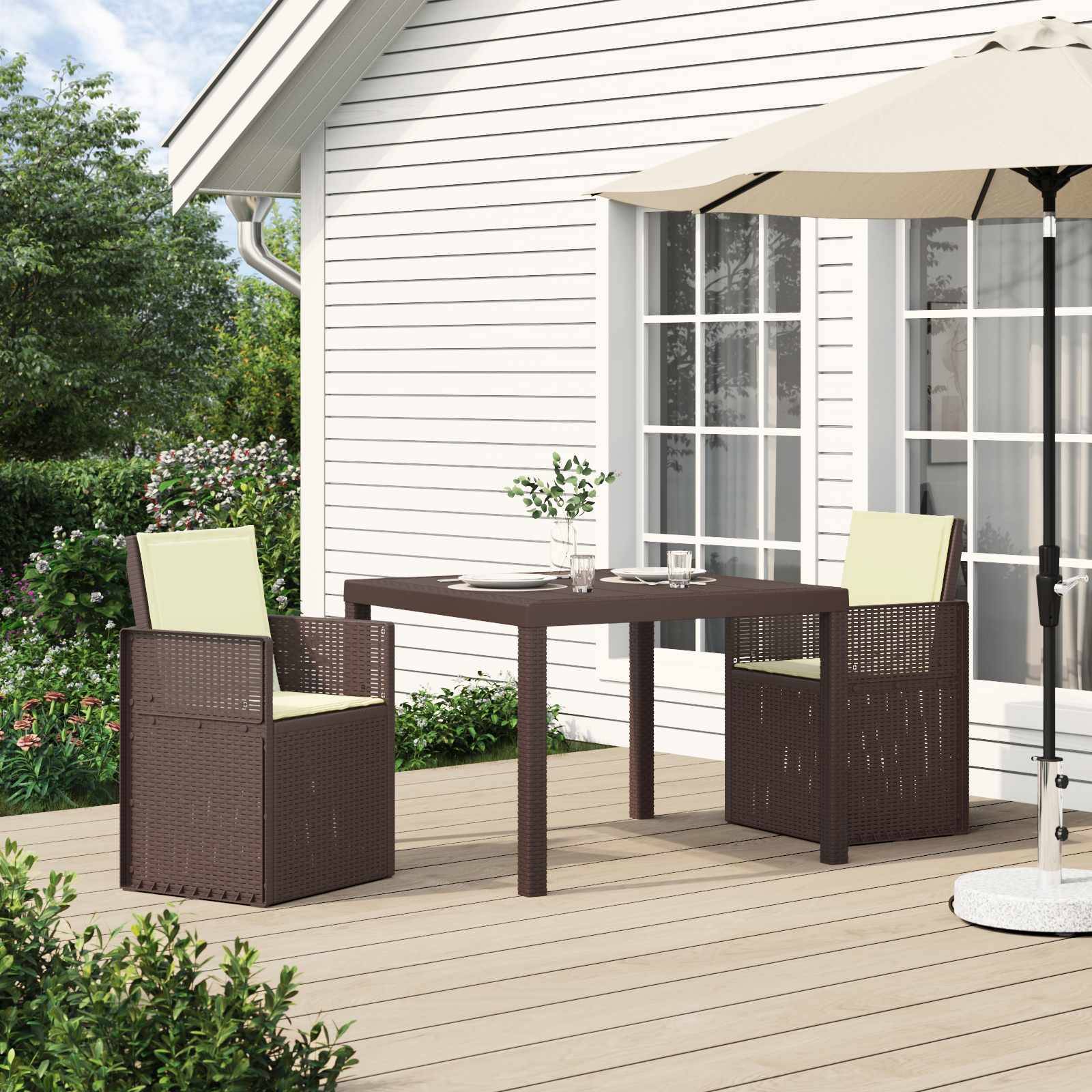 vidaXL Garten Essgruppe mit Kissen 3 pcs Braun und Creme PP