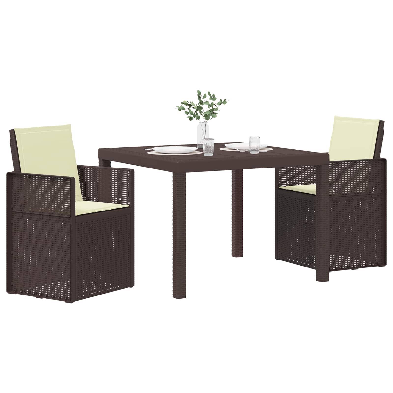 vidaXL Garten Essgruppe mit Kissen 3 pcs Braun und Creme PP