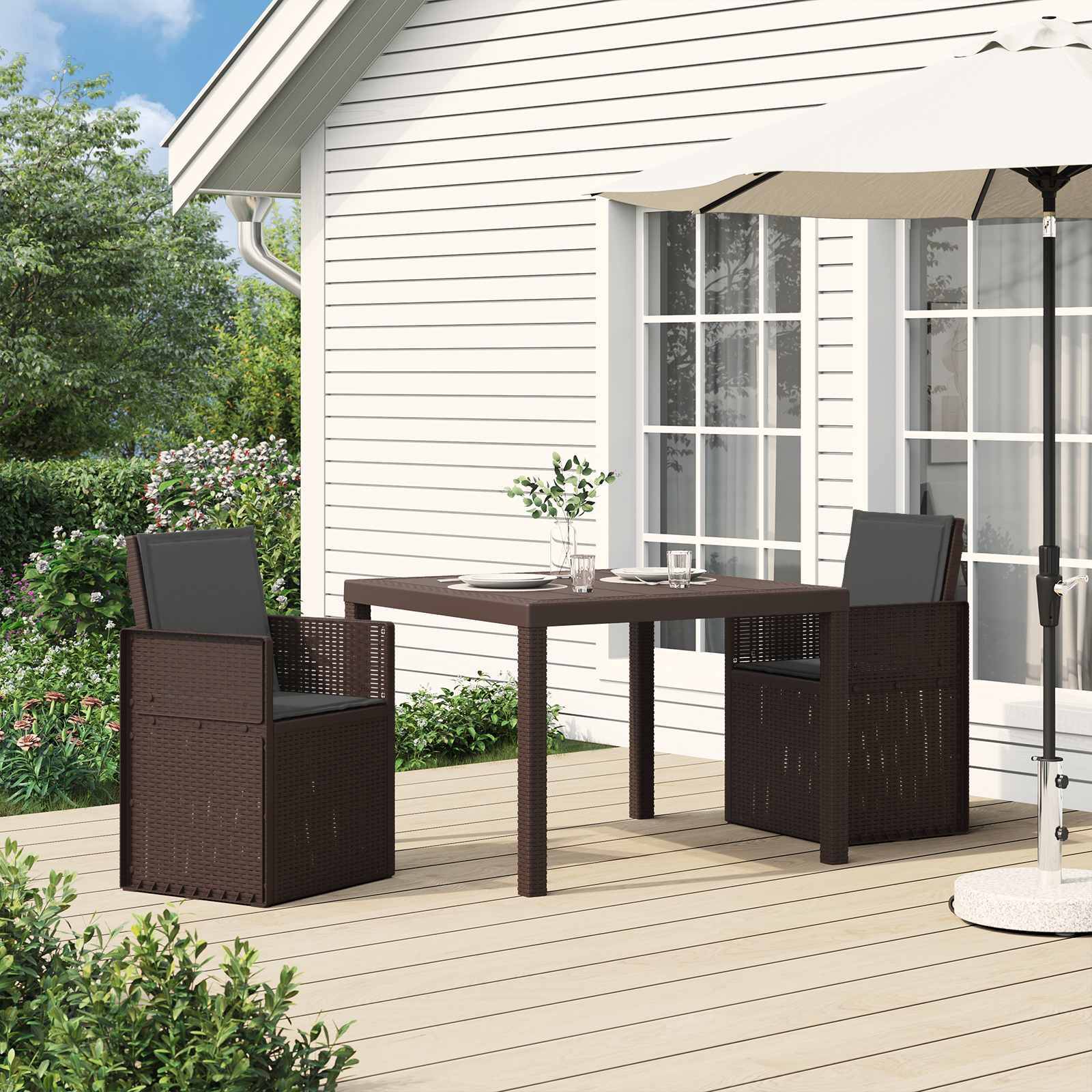 vidaXL Garten Essgruppe mit Kissen 3 pcs Braun und Anthrazit PP