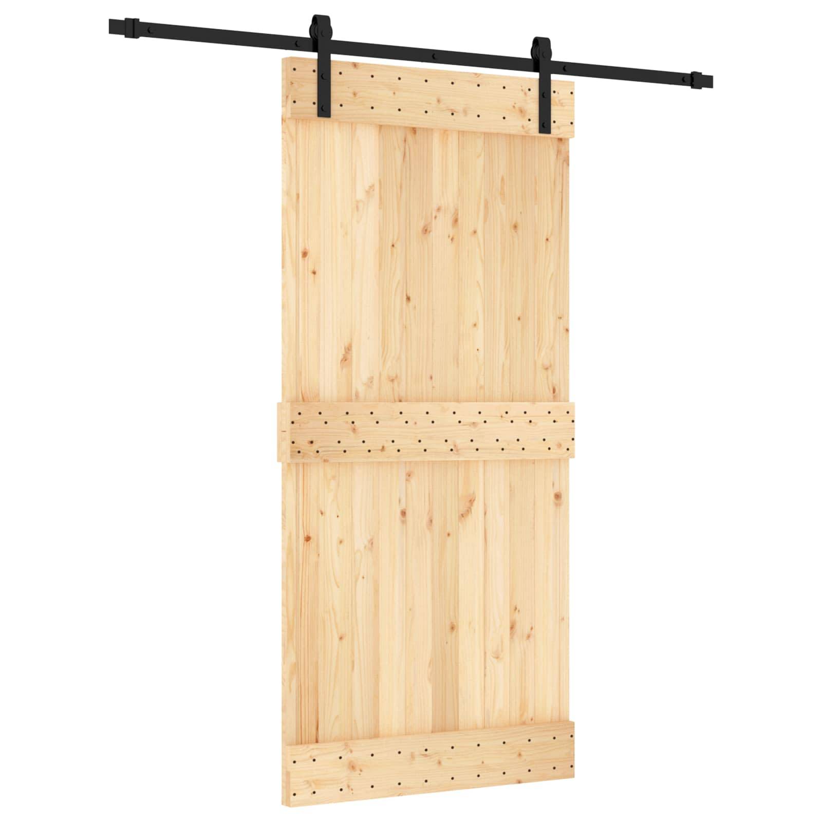 vidaXL Schiebetür Natürlich und Schwarz 95 x 210 cm Massivkiefer