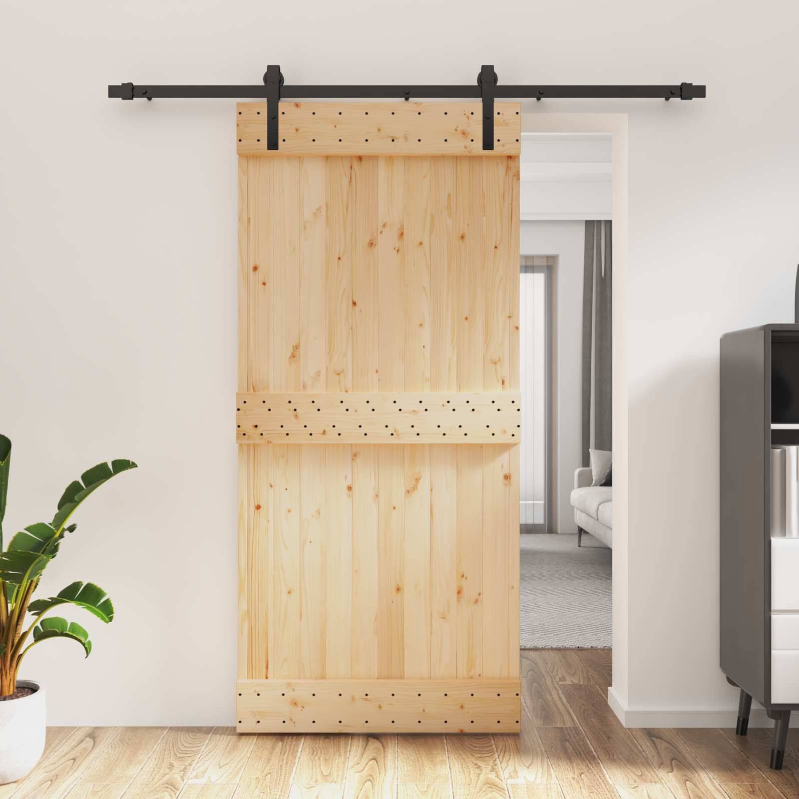 vidaXL Schiebetür Natürlich und Schwarz 95 x 210 cm Massivkiefer