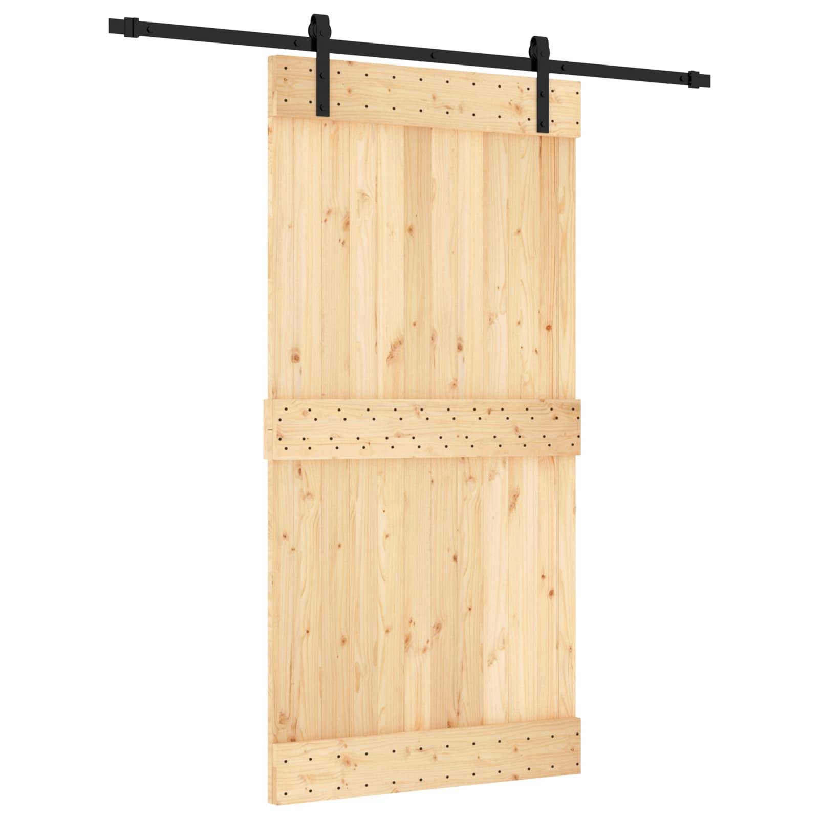 vidaXL Schiebetür Natürlich und Schwarz 100 x 210 cm Massivkiefer