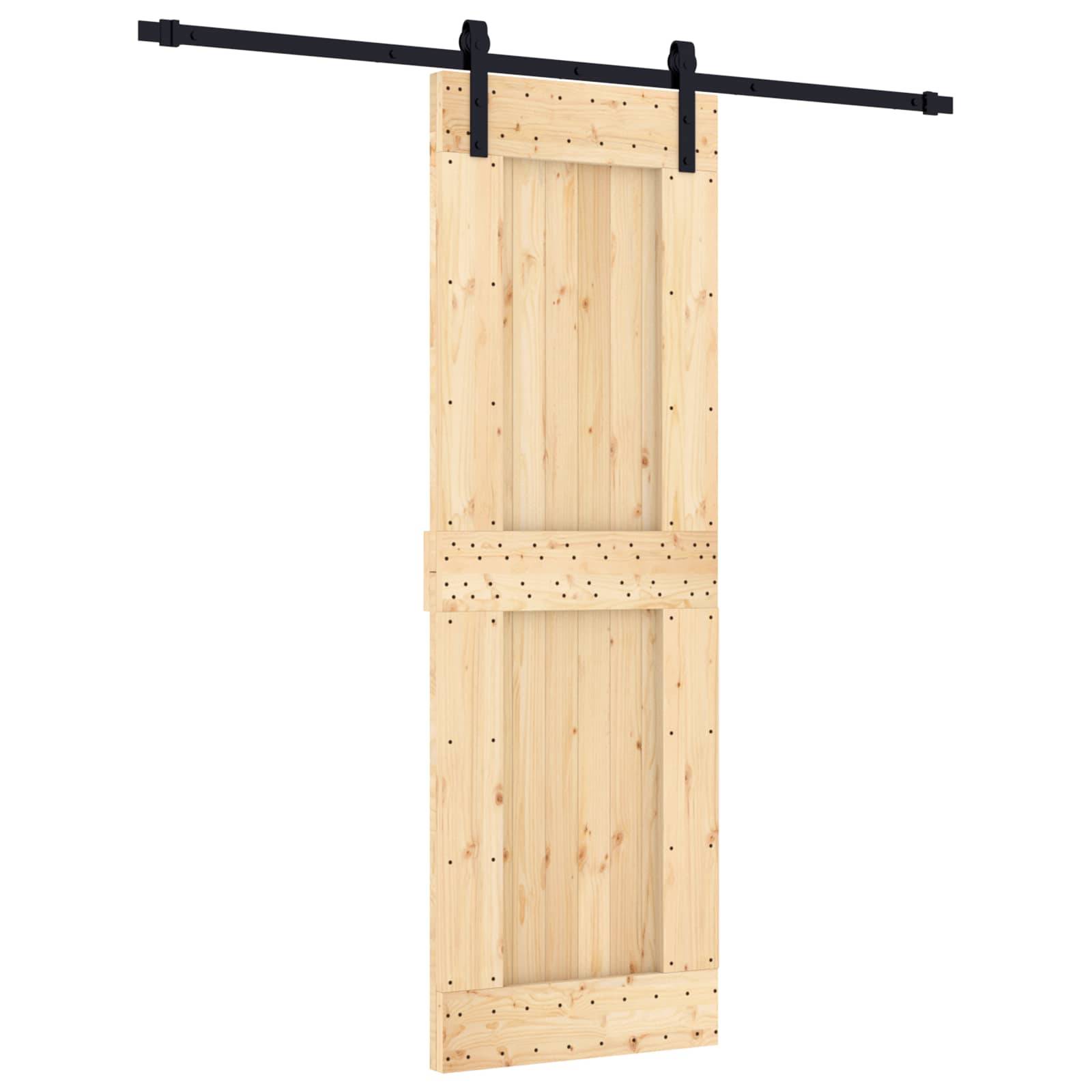 vidaXL Schiebetür Natürlich und Schwarz 70 x 210 cm Massivkiefer