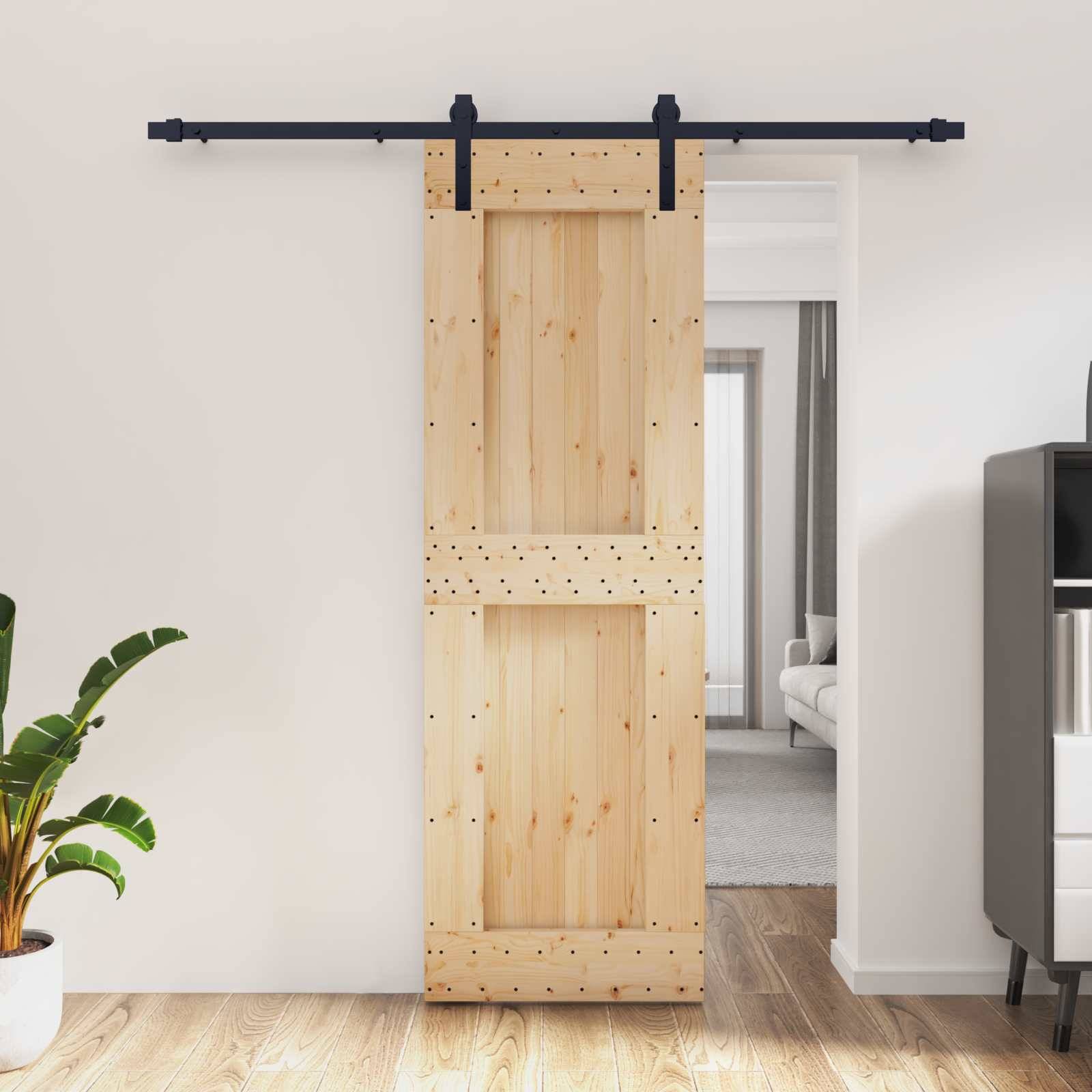 vidaXL Schiebetür Natürlich und Schwarz 70 x 210 cm Massivkiefer