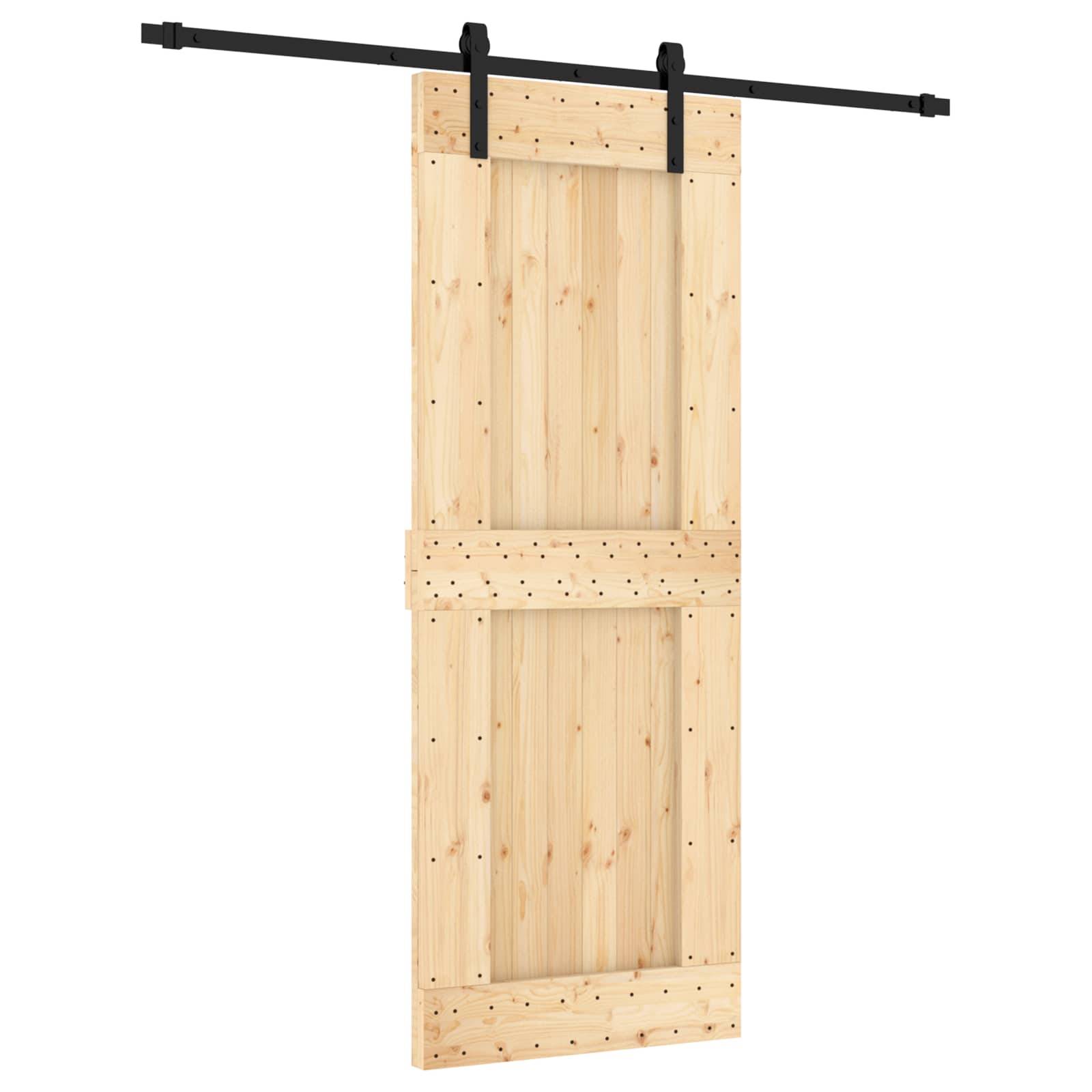 vidaXL Schiebetür Natürlich und Schwarz 80 x 210 cm Massivkiefer