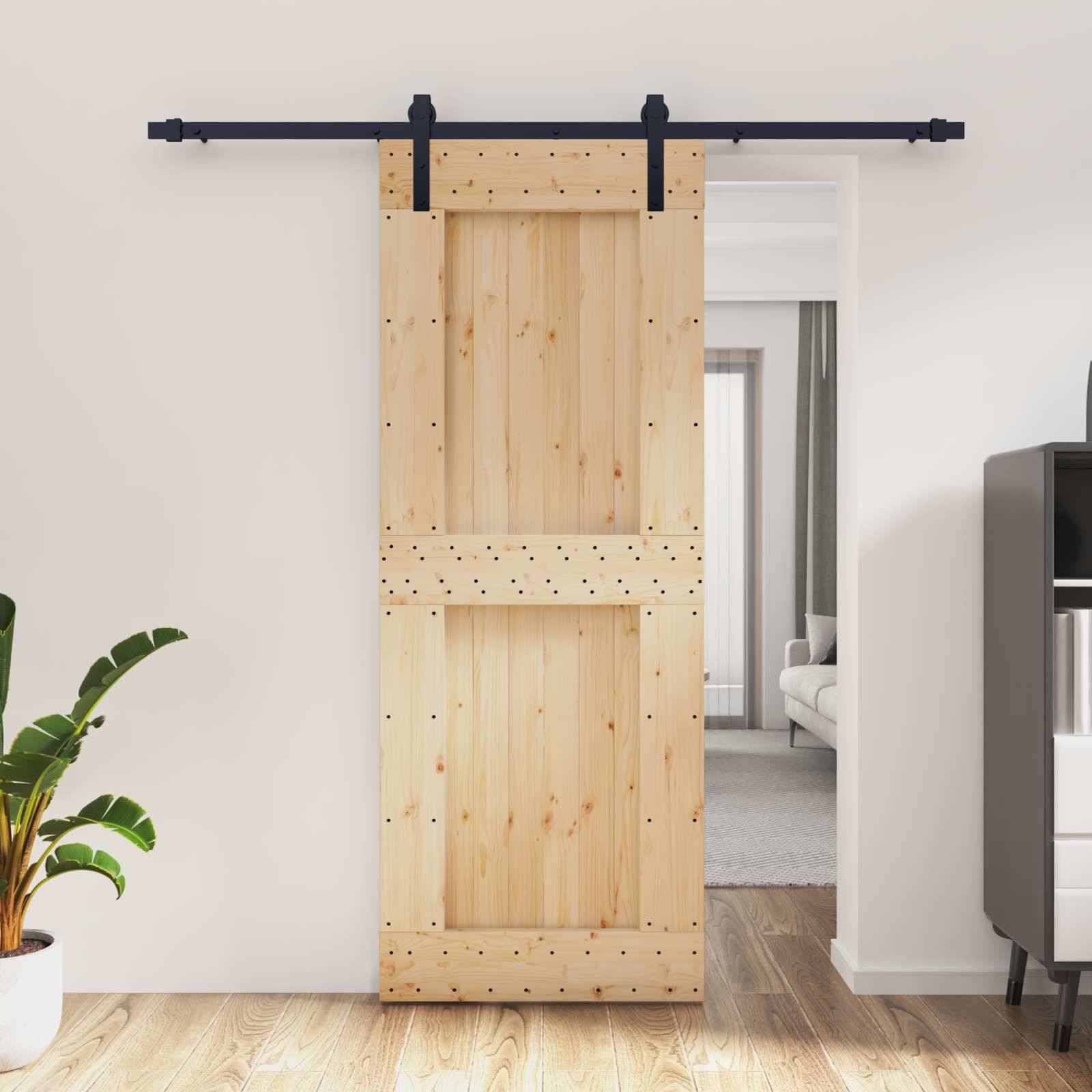 vidaXL Schiebetür Natürlich und Schwarz 80 x 210 cm Massivkiefer