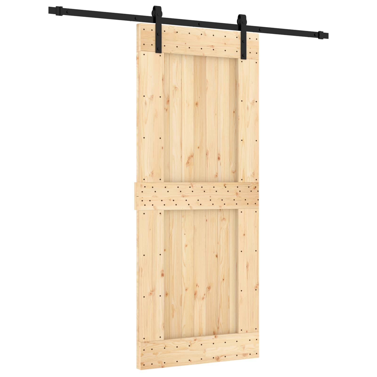 vidaXL Schiebetür Natürlich und Schwarz 85 x 210 cm Massivkiefer