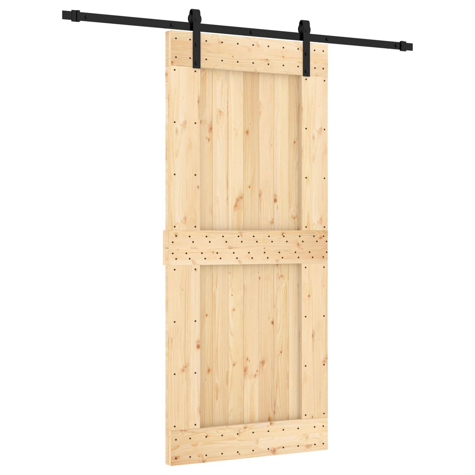 vidaXL Schiebetür Natürlich und Schwarz 90 x 210 cm Massivkiefer