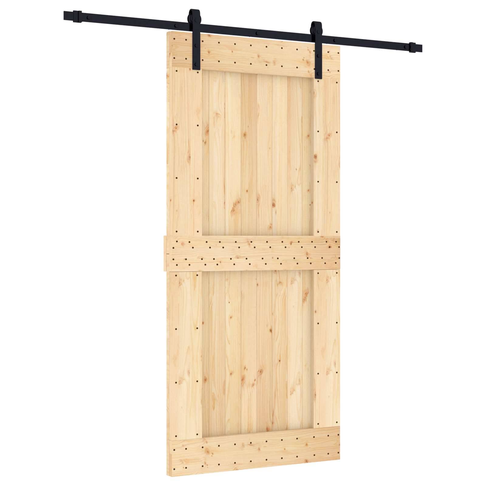 vidaXL Schiebetür Natürlich und Schwarz 95 x 210 cm Massivkiefer