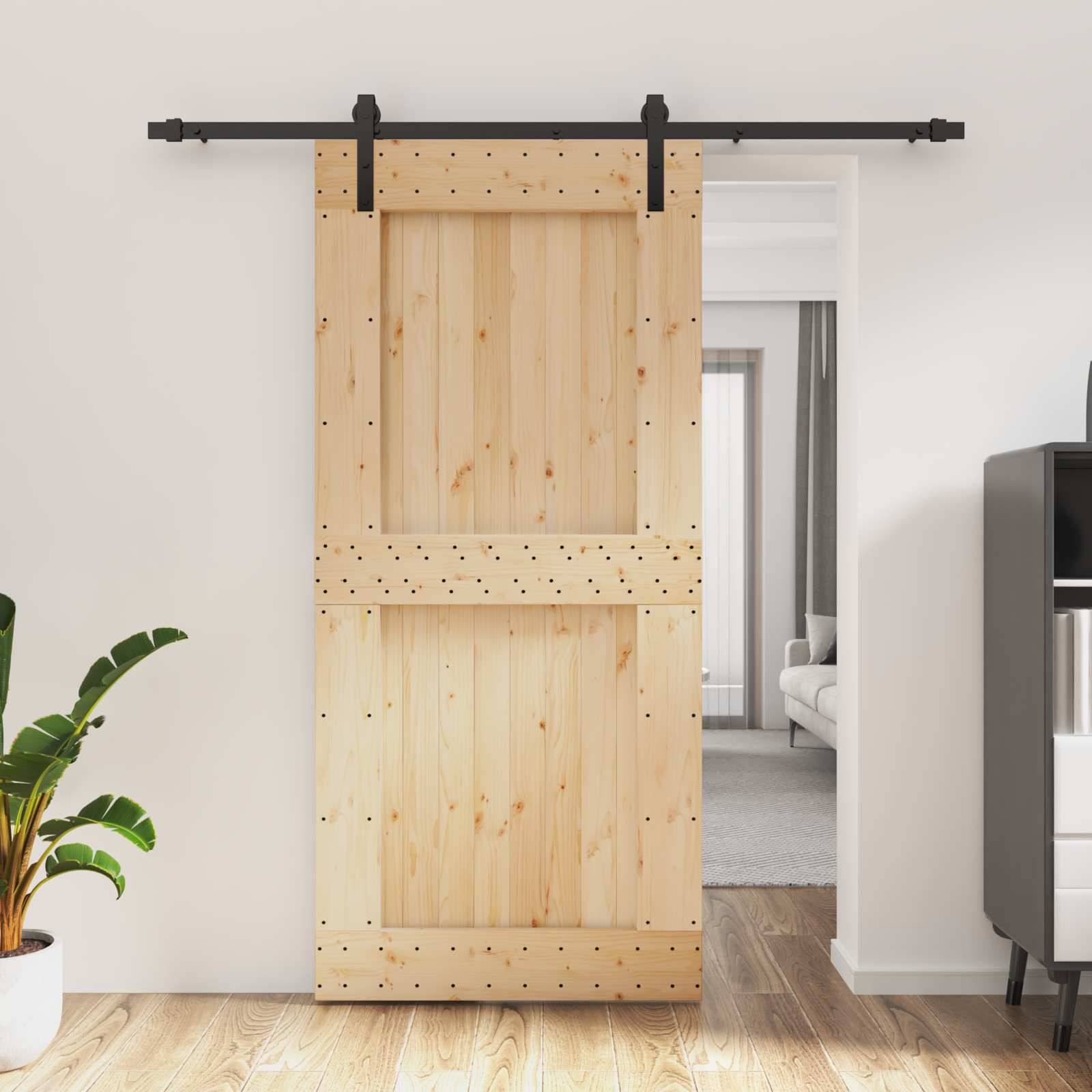 vidaXL Schiebetür Natürlich und Schwarz 95 x 210 cm Massivkiefer