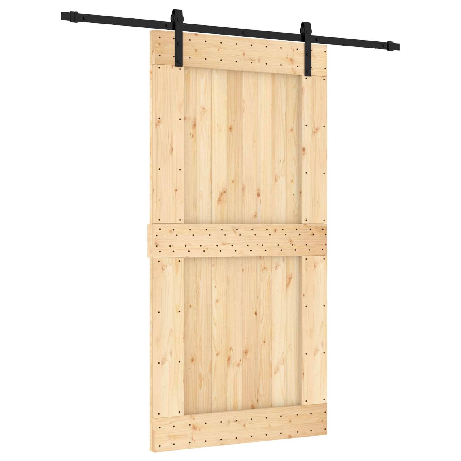 vidaXL Schiebetür Natürlich und Schwarz 100 x 210 cm Massivkiefer